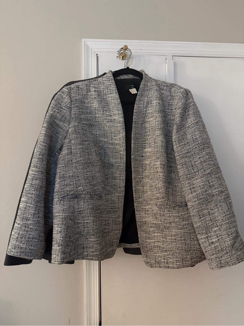 J. Crew going out Black and White Textured Open-Front Blazer